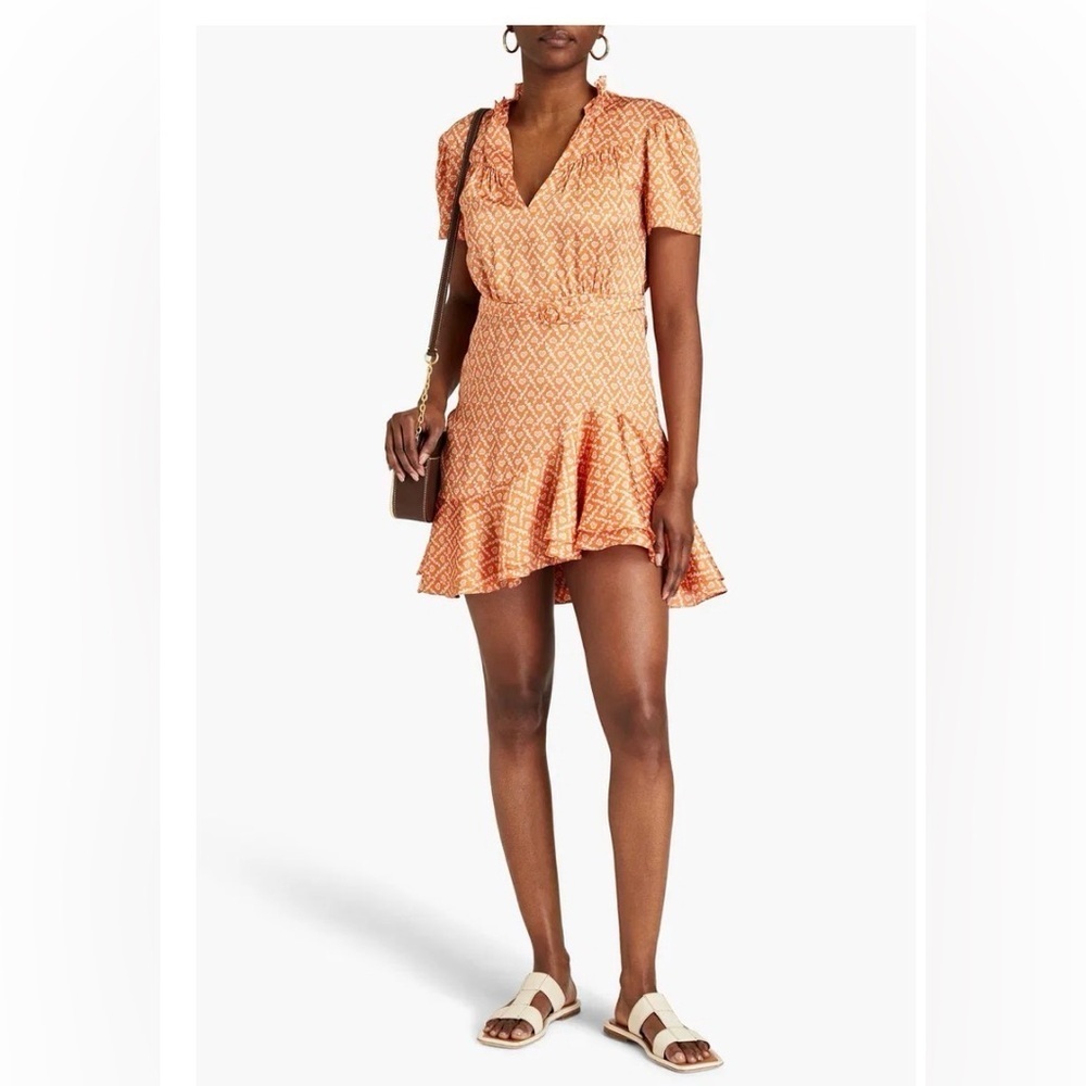 BNWT Sandro Suzen Ruffled Floral Satin-Twill Mini Dress size 34 EUR$279